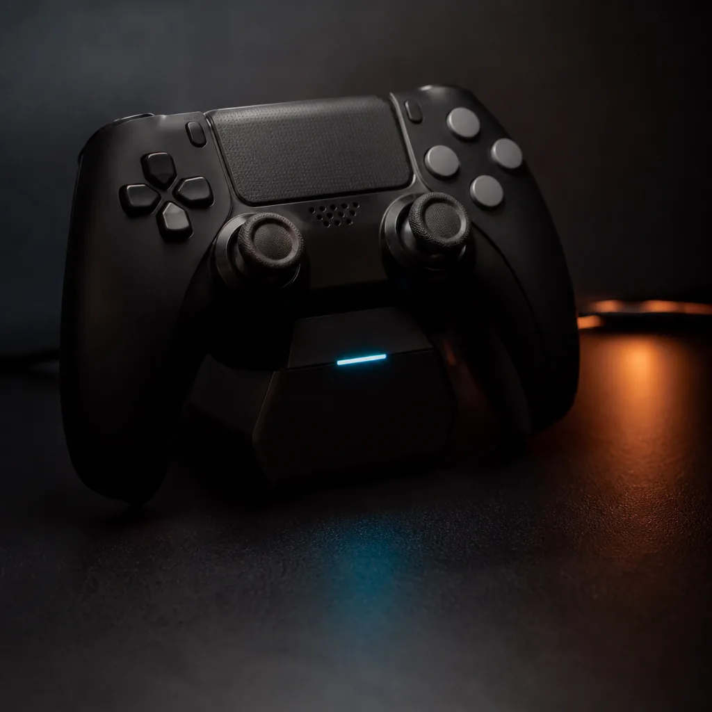Control en base de carga con luz cian / Controller on a charging dock with cyan light