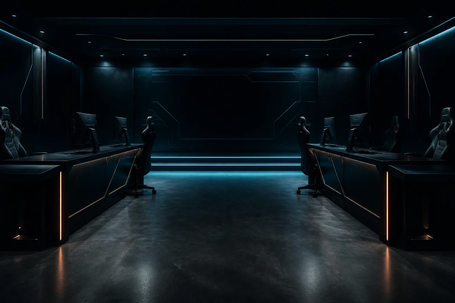 Estudio de coaching de esports en penumbra / Dark esports coaching studio