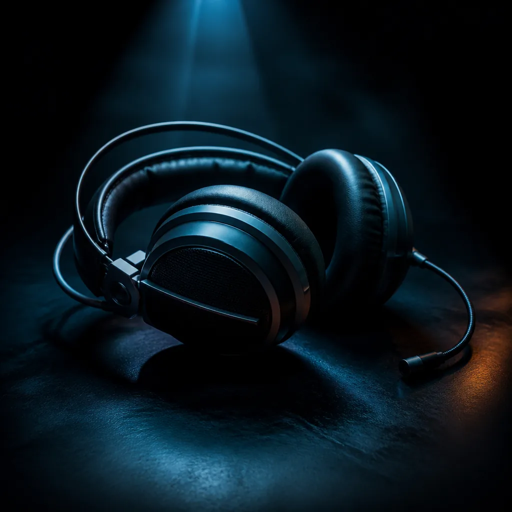Auriculares gamer bajo luz cian / Gaming headset under cyan light